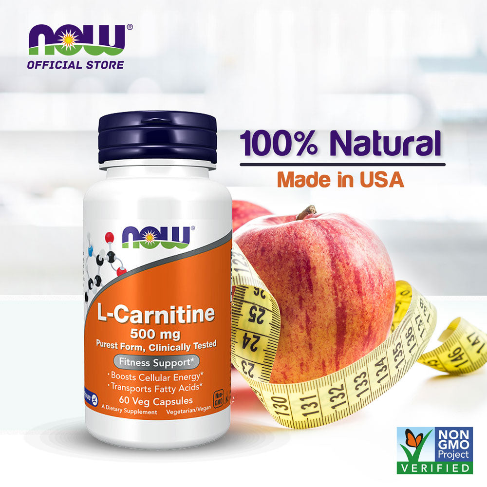 NOW Supplements, L-Carnitine 500mg, Purest Form, Amino Acid, Fitness Support*, 60 Veg Capsules