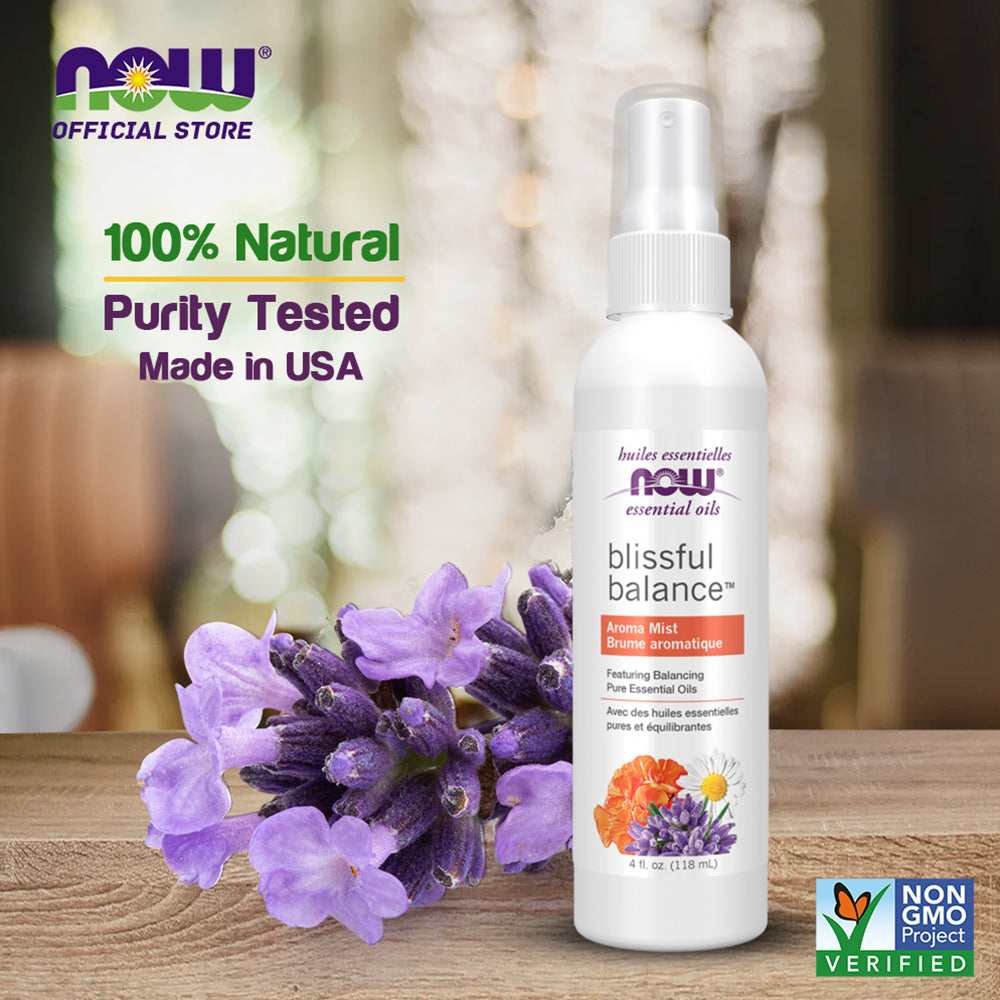 NOW Essential Oils, Blissful Balance™ Aroma Mist featuring Balancing Pure Essential Oils 4oz (118ml)