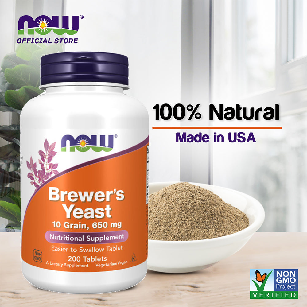 NOW Foods, Brewer's Yeast 650 mg with naturally occurring B-Vitamins, 200 Tablets