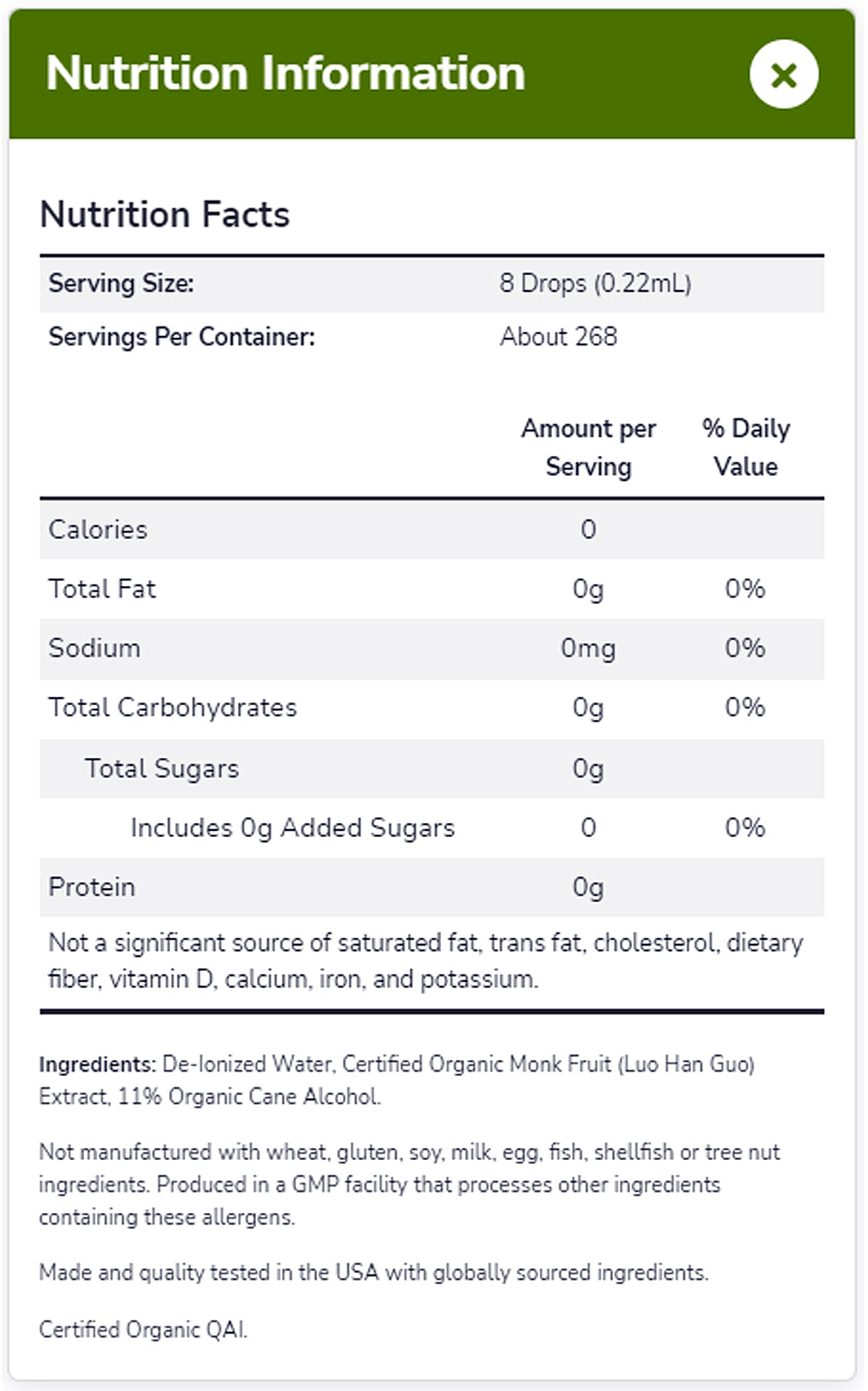NOW Foods, Certified Organic Monk Fruit Liquid, Zero-Calorie Liquid Sweetener, Non-GMO, Low Glycemic Impact, 2-Ounce(59ml)