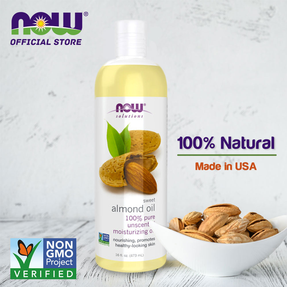 NOW Solutions, Sweet Almond Oil, 100% Pure Moisturizing Oil, Promotes Healthy-Looking Skin, Unscented Oil, 16-Ounce (473ml)