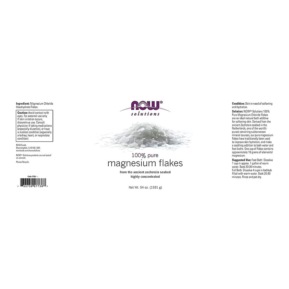 NOW Solutions, Magnesium Flakes, 100% Pure, from the Ancient Zechstein Seabed, Highly Concentrated, 54-Ounce (1531g)