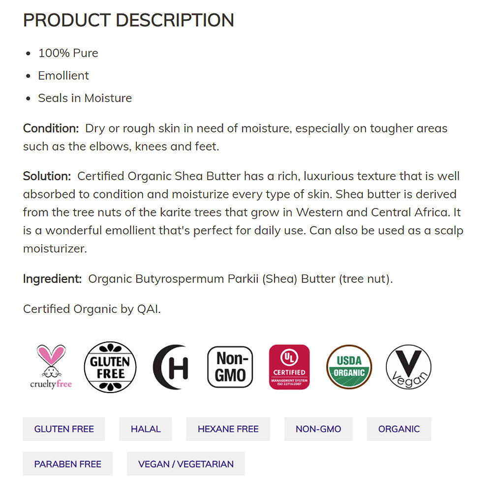 NOW Solutions, Certified Organic Shea Butter, Moisturizer For Rough And Dry Skin, 7-Ounce