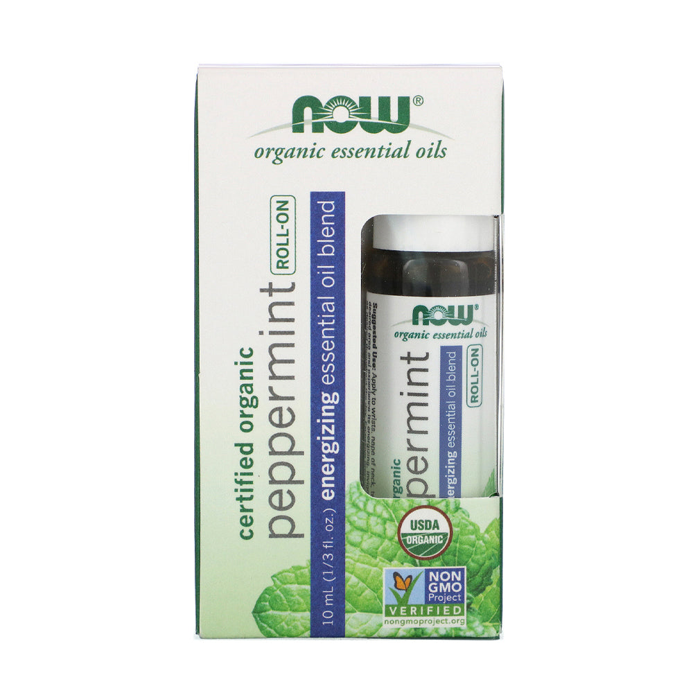 NOW Essential Oils, Peppermint Roll-On, Certified Organic, Energizing Blend, Steam Distilled, Topical Aromatherapy, 10-mL - Bloom Concept Malaysia