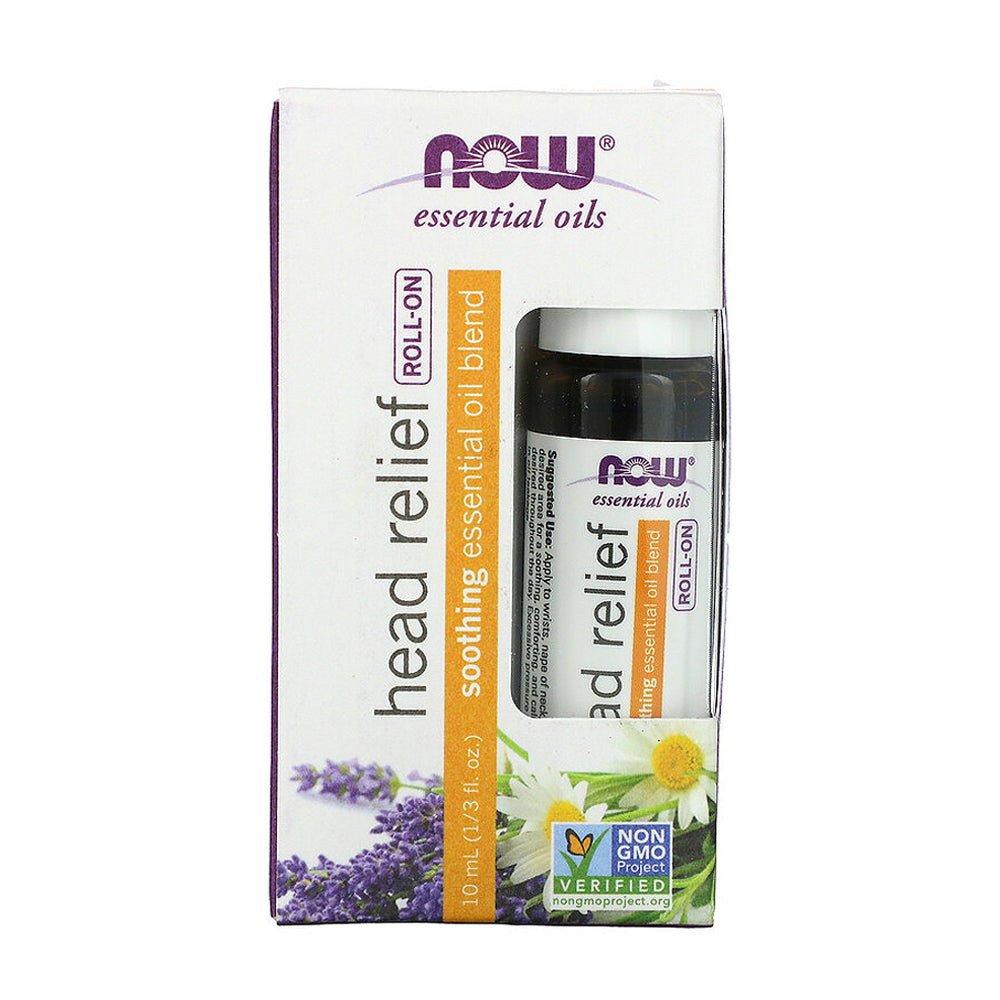 NOW Essential Oils, Head Relief Roll-On, Certified Non-GMO, Soothing Blend, Steam Distilled, Topical Aromatherapy, 10-mL - Bloom Concept Malaysia