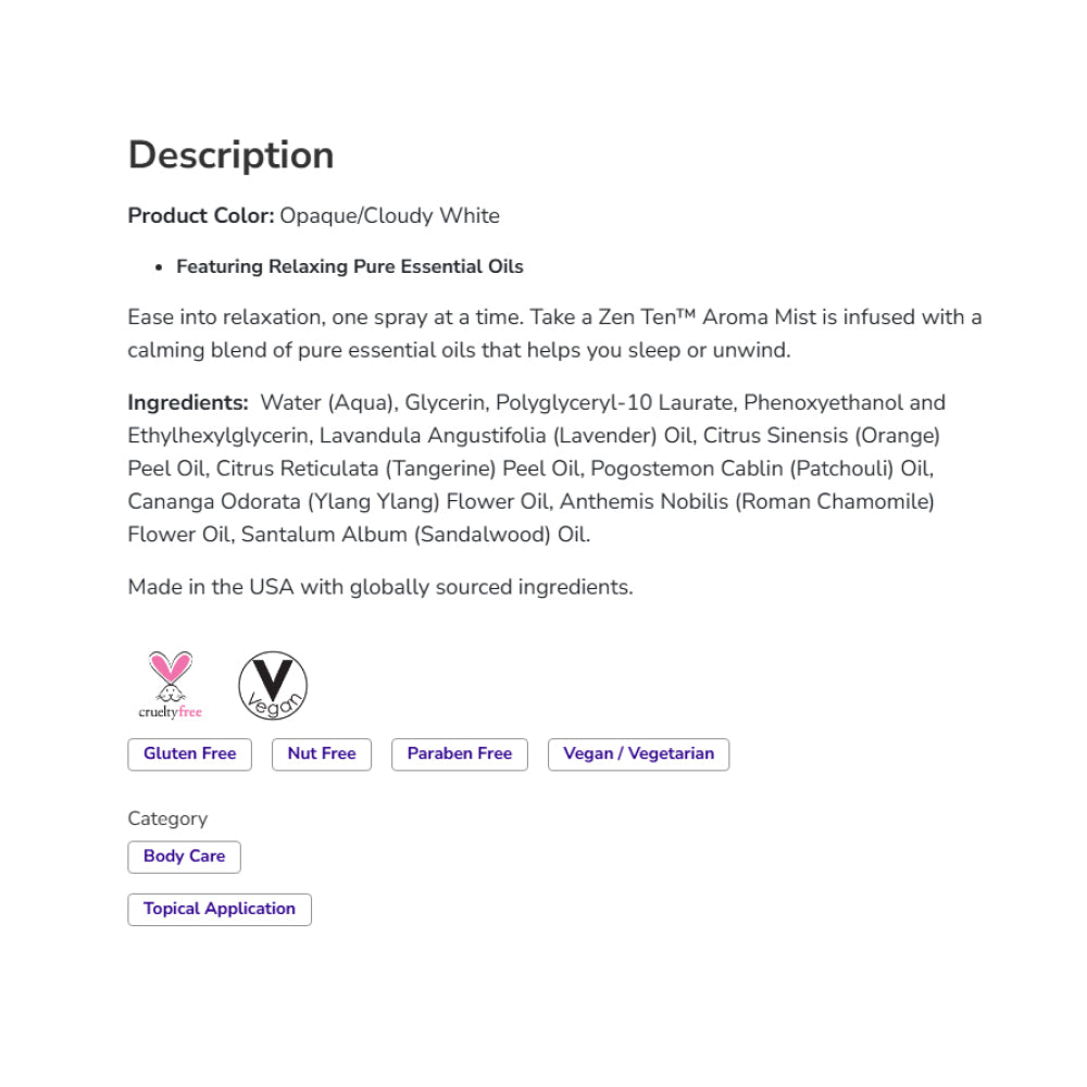 NOW Essential Oils, Take A Zen Ten™ Aroma Mist Featuring Relaxing Pure Essential Oils 4oz (118ml)