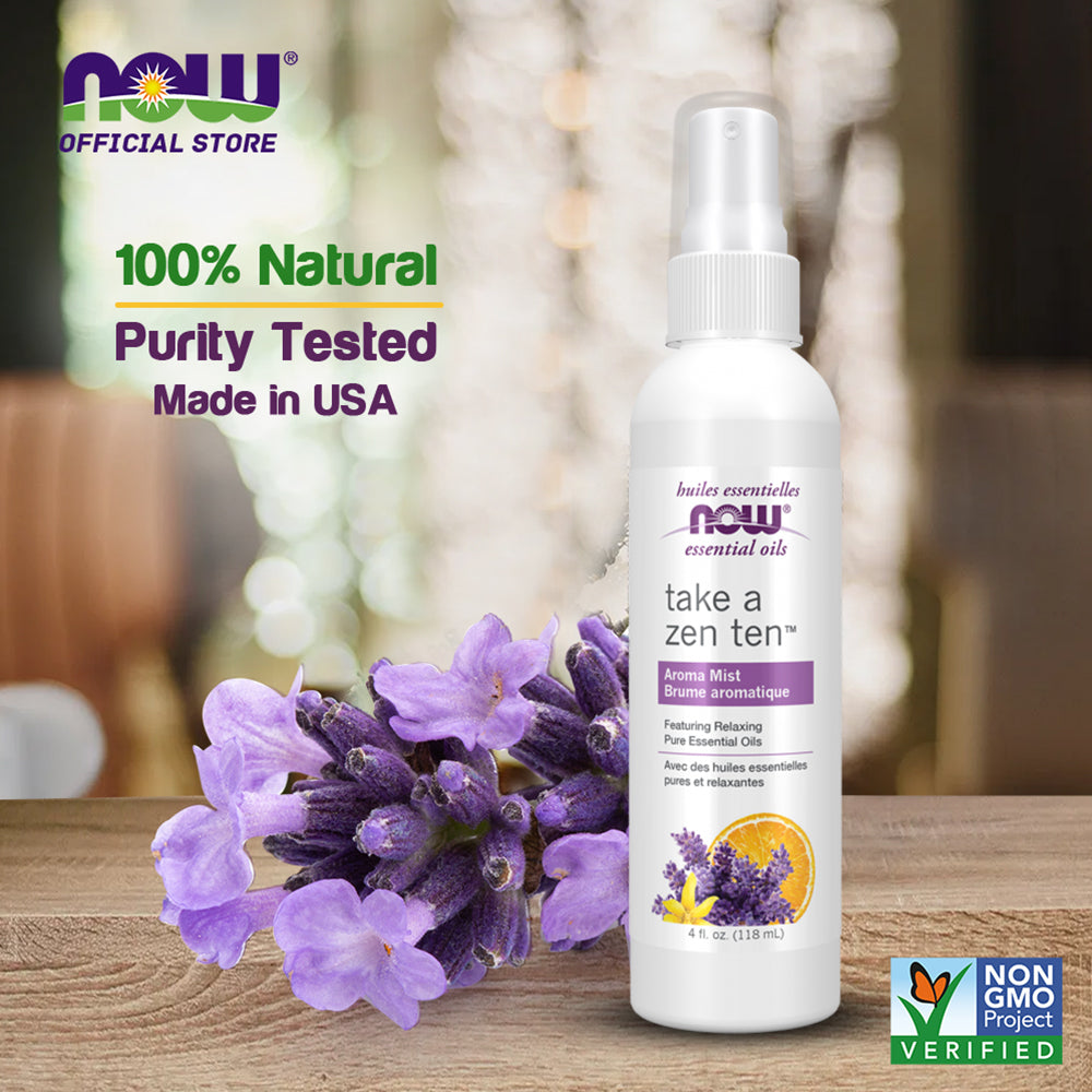 NOW Essential Oils, Take A Zen Ten™ Aroma Mist Featuring Relaxing Pure Essential Oils 4oz (118ml)