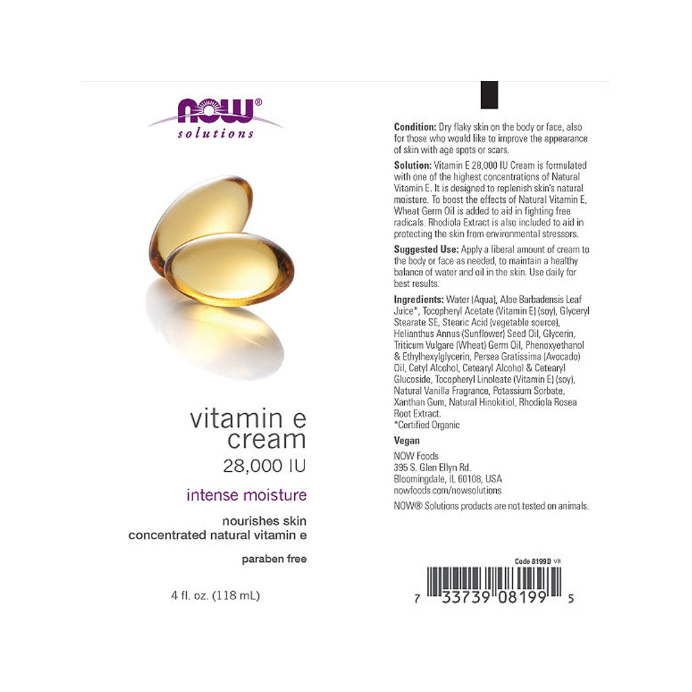 NOW Solutions, Vitamin E Cream 28,000 IU - 4 oz (118ml)