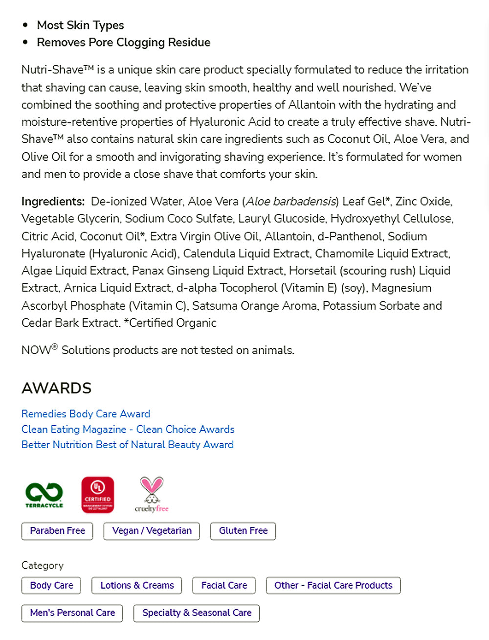 NOW Solutions, Nutri-Shave, Shave Cream, Removes Pore Clogging Residue, Reduces Irritation, 8-Ounce