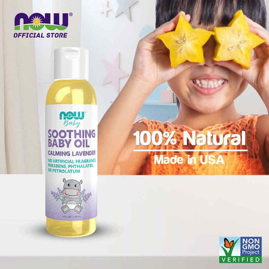 NOW Baby, Soothing Baby Oil, Calming Lavender, No Artificial Fragrance, Parabens, Phthalates, Petrolatum, (118ml)