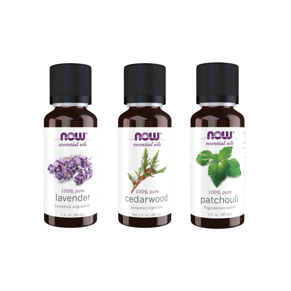 Now Essential Oils, 3 Variety of 30ml: Keep Calm & Study - Lavender, Cedarwood, Patchouli