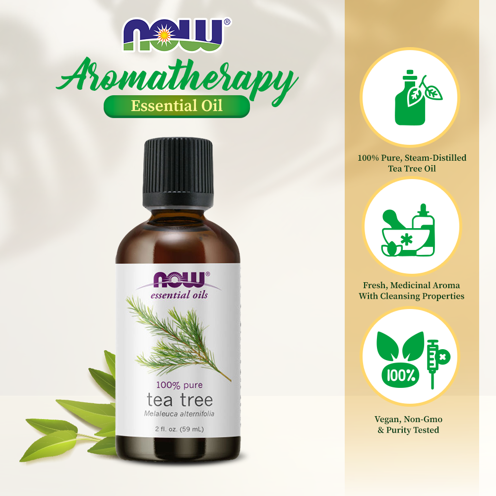 NOW Essential Oils, Tea Tree Oil, Cleansing Aromatherapy Scent, Steam Distilled, 100% Pure, Vegan, Child Resistant Cap, 2-Ounce(59 ml)