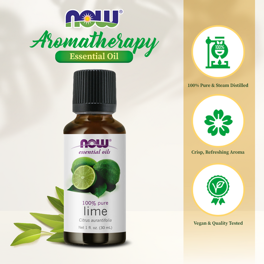 NOW FOODS Essential Oils, Lime Oil, Citrus Aromatherapy Scent, Cold Pressed, 100% Pure, Vegan, Child Resistant Cap, 1-Ounce (30 ml)