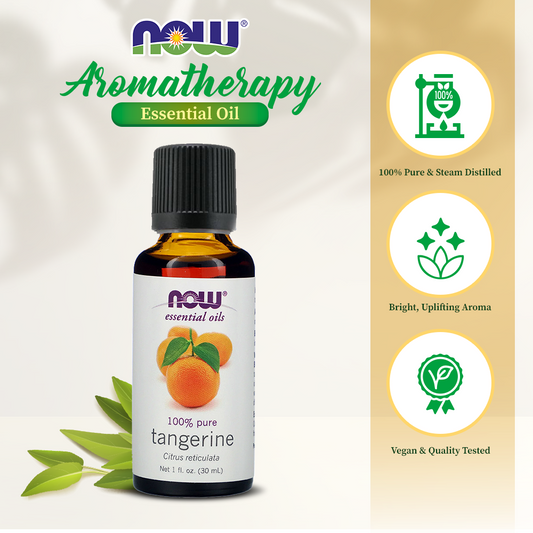 NOW FOODS Essential Oils, Tangerine Oil, Cheerful Aromatherapy Scent, Cold Pressed, 100% Pure, Vegan, Child Resistant Cap, 1-Ounce (30 ml)