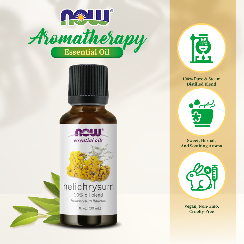 NOW Essential Oils, Helichrysum Oil Blend, Soothing Aromatherapy Scent, Steam Distilled, 100% Pure, Vegan, Child Resistant Cap, 1-Ounce (30ml)