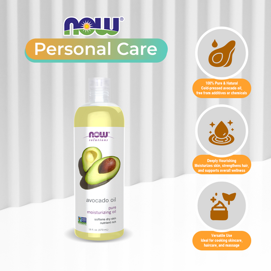 NOW Solutions, Avocado Oil, 100% Pure Moisturizing Oil, Nutrient Rich and Hydrating, 16-Ounce (473 ml)