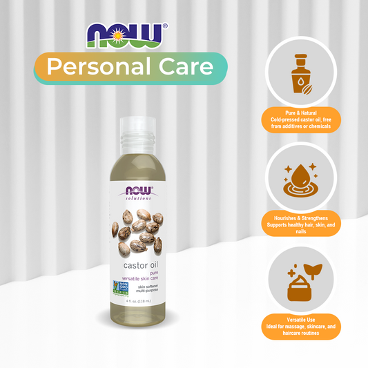 NOW Foods Castor Oil, 100% Pure Versatile Skin Care, Multi-Purpose Skin Softener, (118ml)