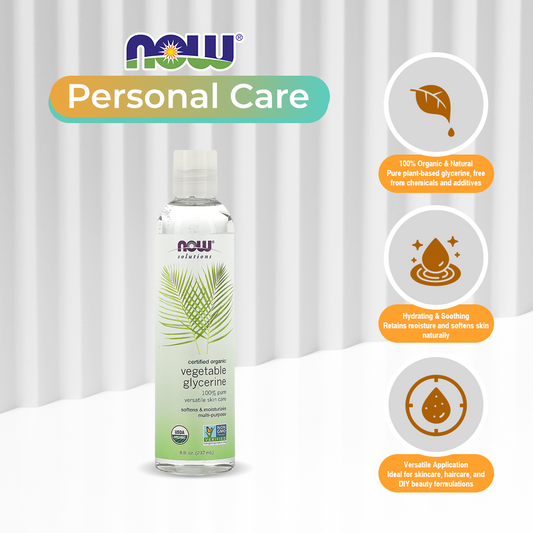 NOW Solutions, Organic Vegetable Glycerin Oil, 100% Pure, Softening and Moisturizing Multi-Purpose Skin Care, 8-Ounce (237ml)