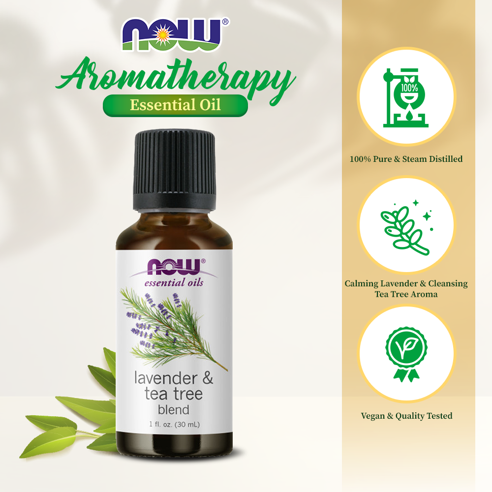 NOW FOODS Lavender & Tea Tree Oil, Stimulating Aromatherapy Scent, Blend of Pure Lavender Oil and Pure Tea Tree Oil, Vegan, (30 ml)