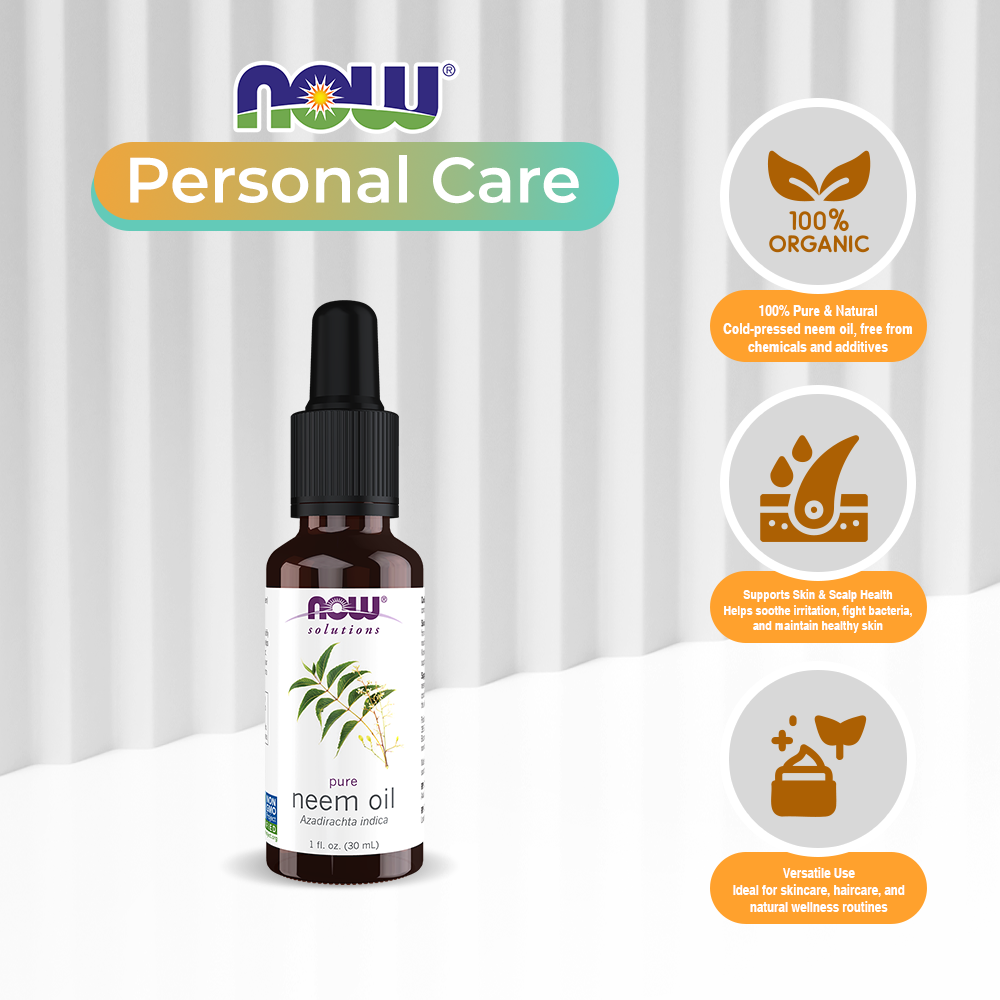 NOW Solutions, Neem Oil, 100% Pure, Made From Azadirachta Indica (Neem) Seed Oil, Natural Relief from Irritation and Other Skin Issues, 1 fl oz (30 ml)