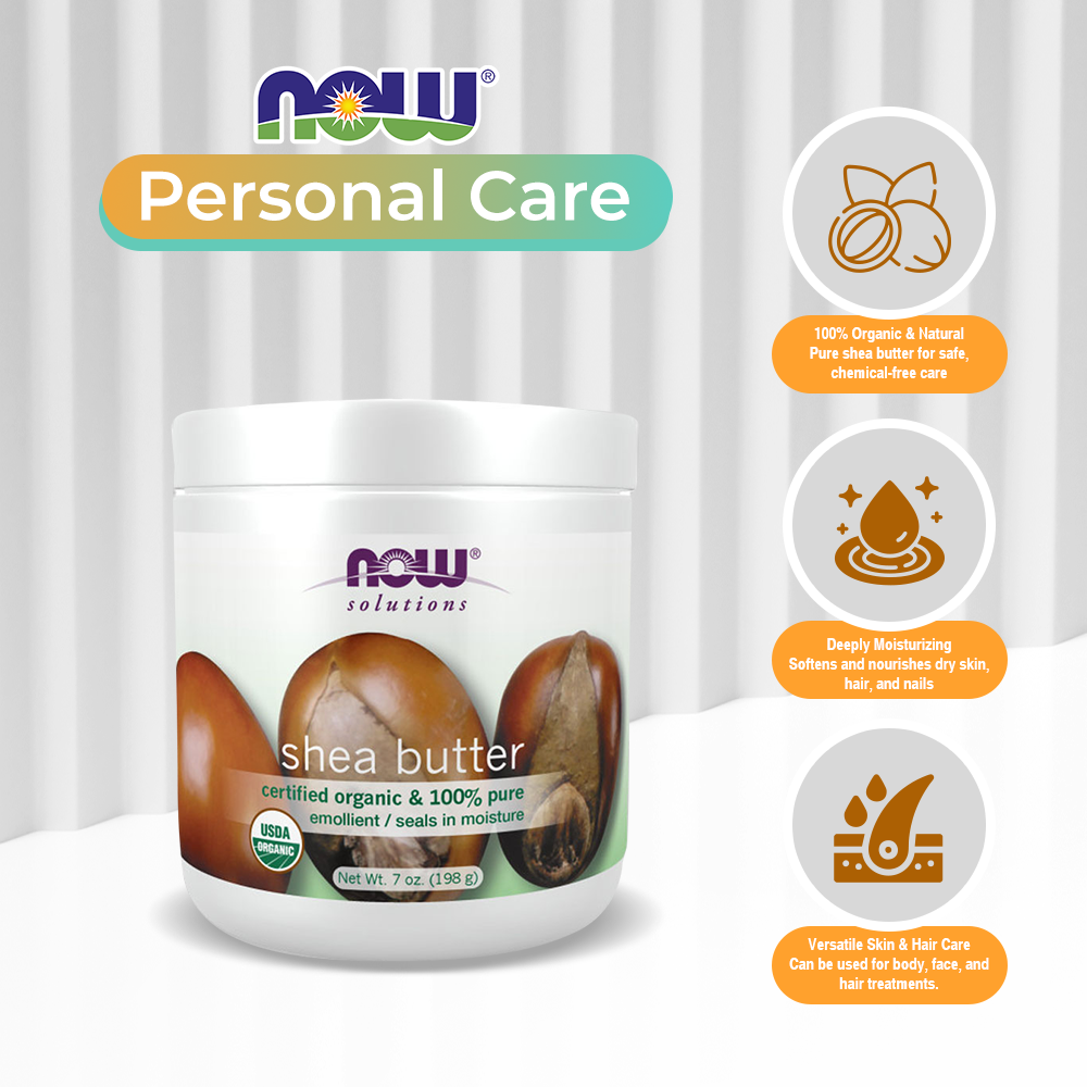 NOW Solutions, Certified Organic Shea Butter, Moisturizer For Rough And Dry Skin, 7-Ounce