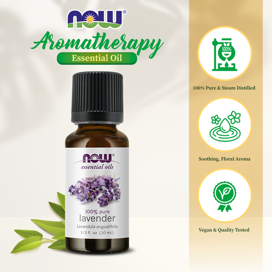 NOW FOODS Essential Oils, Lavender Oil, Soothing Aromatherapy Scent, Steam Distilled, (10 ml)