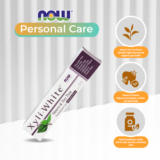 NOW Solutions, Xyliwhite Toothpaste Gel, Neem and Tea Tree, Cleanses and Whitens, Clean and Fresh Taste, 6.4-Ounce (181 g)