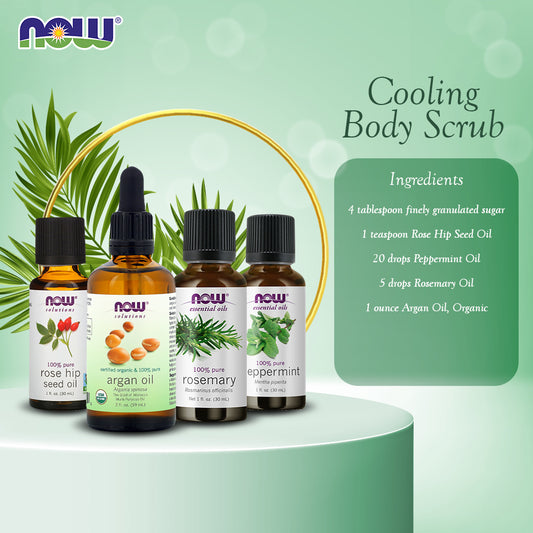 Cooling Body Scrub - Rose Hip Seed Oil, Peppermint Oil, Rosemary Oil, Organic Argan Oil