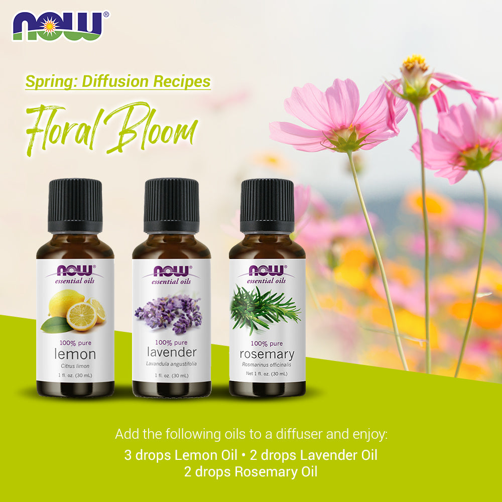 Now Essential Oils, 3 Variety of 30ml: Floral Bloom - Lemon, Lavender, Rosemary