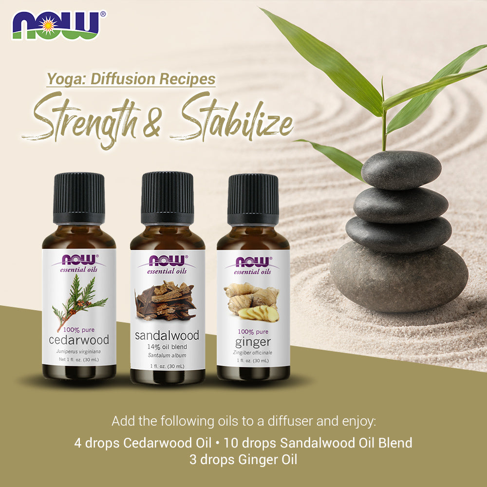 Now Essential Oils, 3 Variety of 30ml: Strength & Stabilize - Cedarwood, Sandalwood Blend, Ginger