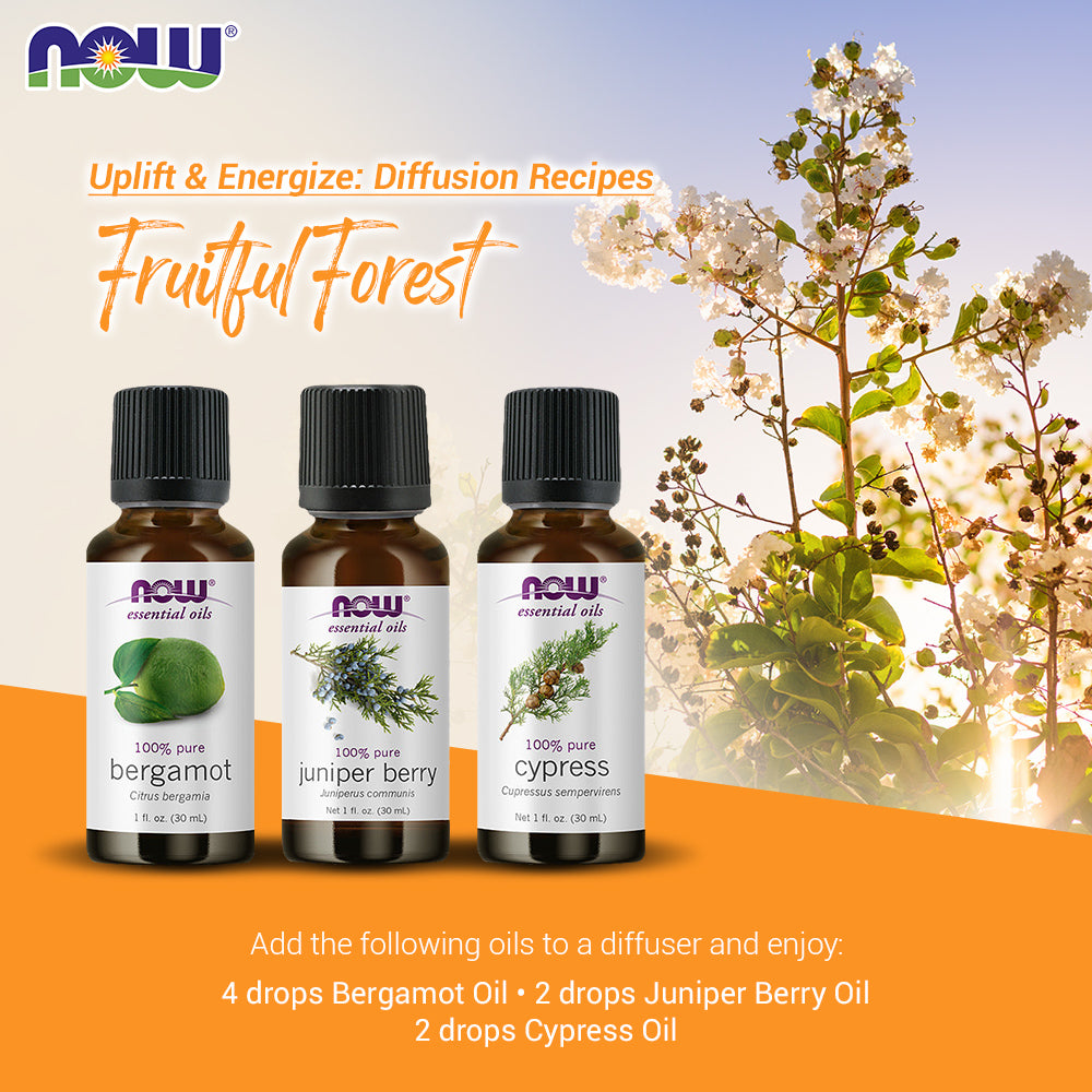 Now Essential Oils, 3 Variety of 30ml: Fruitful Forest - Bergamot, Juniper Berry, Cypress
