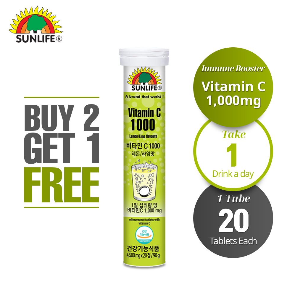SUNLIFE Vitamin C-1000 - 20 Lemon & Lime Flavored Effervescent Tablets (4,500mg per Tablet) For Optimal Immune Support