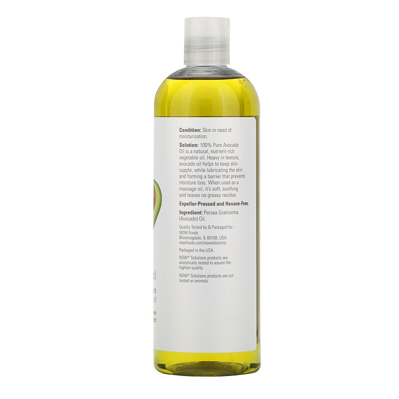 NOW Solutions, Avocado Oil, 100% Pure Moisturizing Oil, Nutrient Rich and Hydrating, 16-Ounce (473 ml)