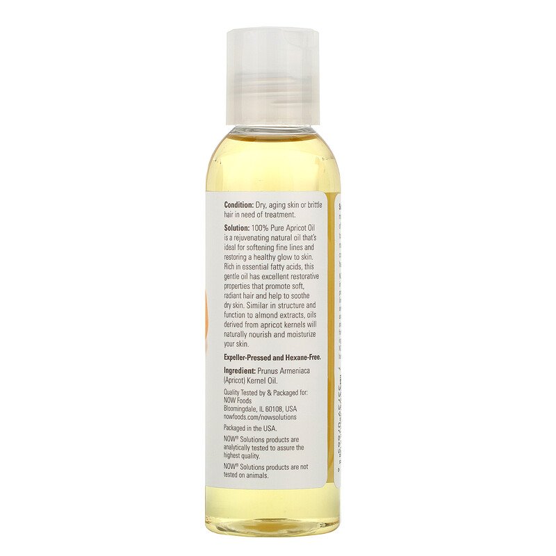 NOW Solutions, Apricot Kernel Oil, Hair Moisturizer, Rejuvenating Skin Oil, Softens Fine Lines, 4-Ounce (118ml)