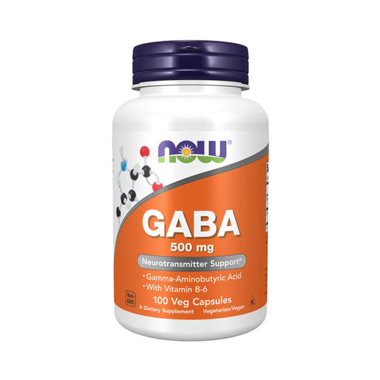 NOW Supplements, GABA (Gamma-Aminobutyric Acid) 500 mg + B-6, Natural Neurotransmitter*, 100 Veg Capsules
