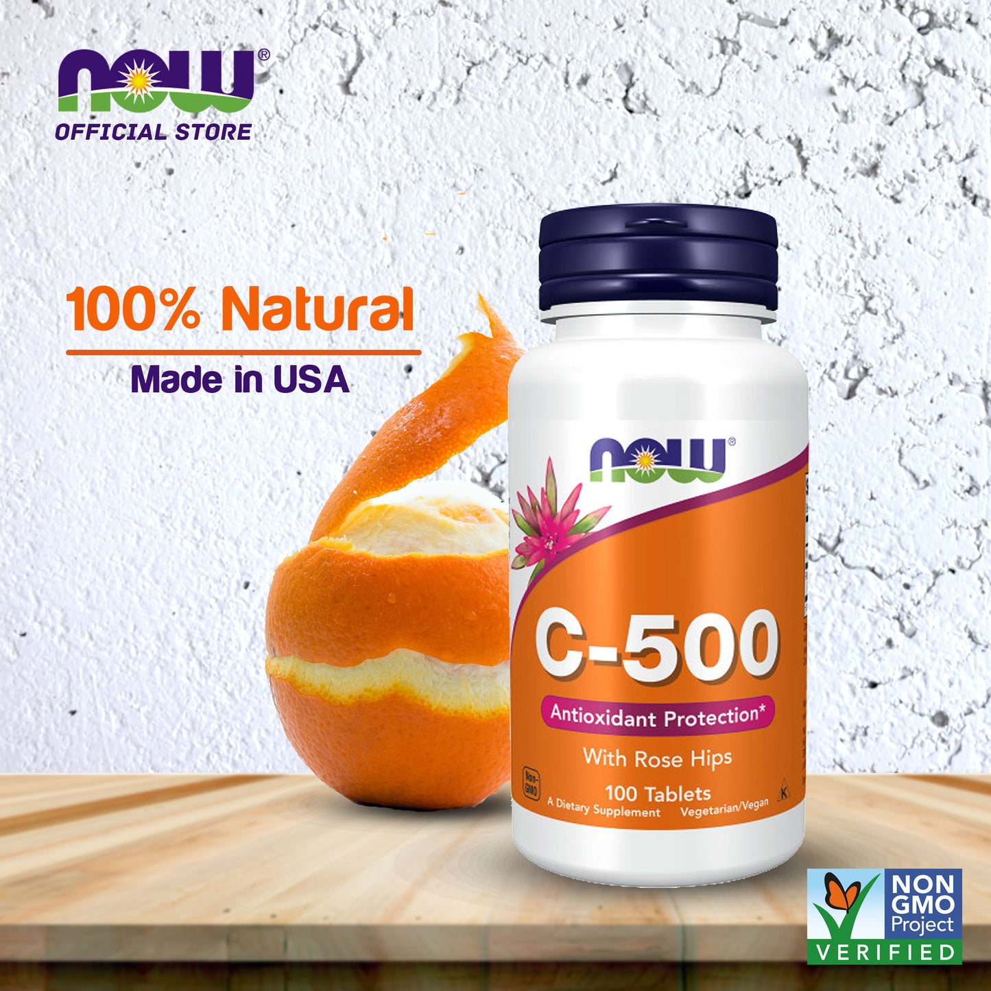 NOW Supplements, Vitamin C-500 with Rose Hips, Antioxidant Protection*, 100 Tablets