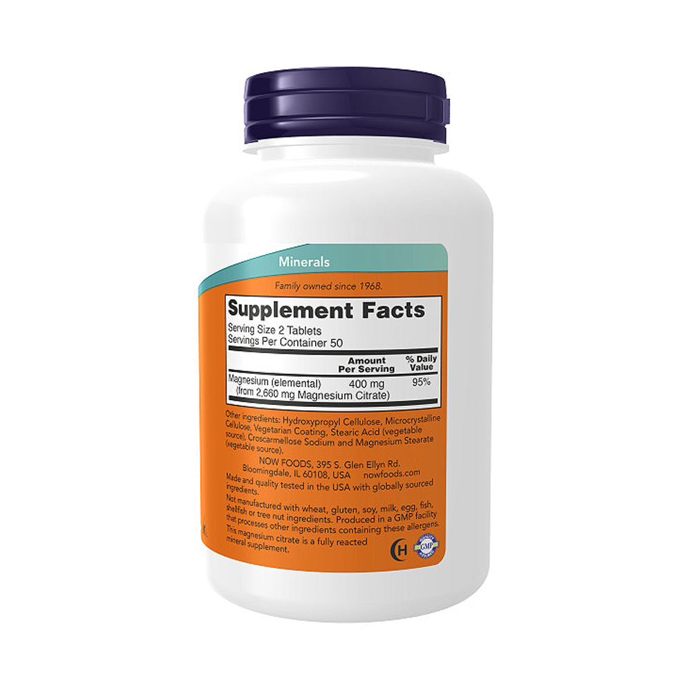 NOW Supplements, Magnesium Citrate 200 mg, Enzyme Function*, Nervous System Support*, 100 Tablets