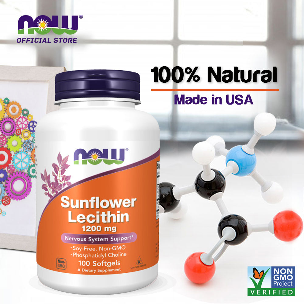 NOW Supplements, Sunflower Lecithin 1200 mg with Phosphatidyl Choline, 100 Softgels