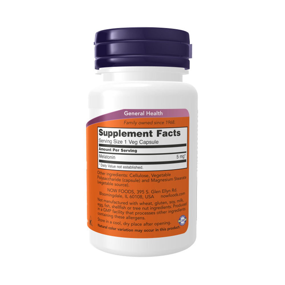 NOW Supplements, Melatonin 5 mg, Free Radical Scavenger*, Healthy Sleep Cycle*, 60 Veg Capsules