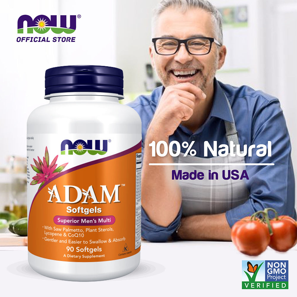 NOW Supplements, ADAM™ Men's Multivitamin with Saw Palmetto, Plant Sterols, Lycopene & CoQ10, 90 Softgels