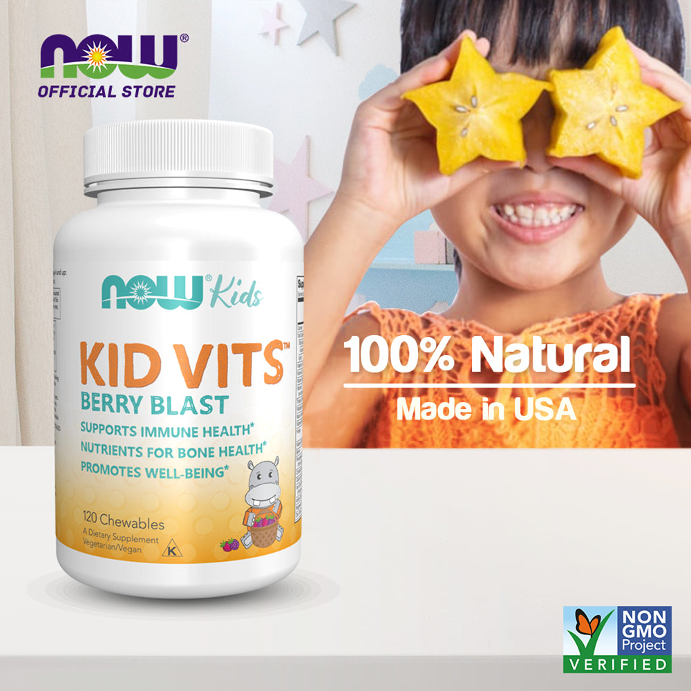 NOW Supplements, Kid Vits Berry Blast, Sweetened with Xylitol, 120 Round Shaped Chewables, (packaging may vary)