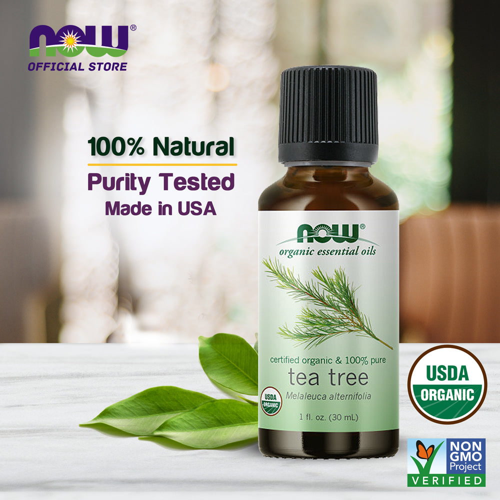 NOW Essential Oils, Organic Tea Tree Oil, Cleansing Aromatherapy Scent, Steam Distilled, 100% Pure, Vegan, Child Resistant Cap, 1-Ounce ( 30 ml)