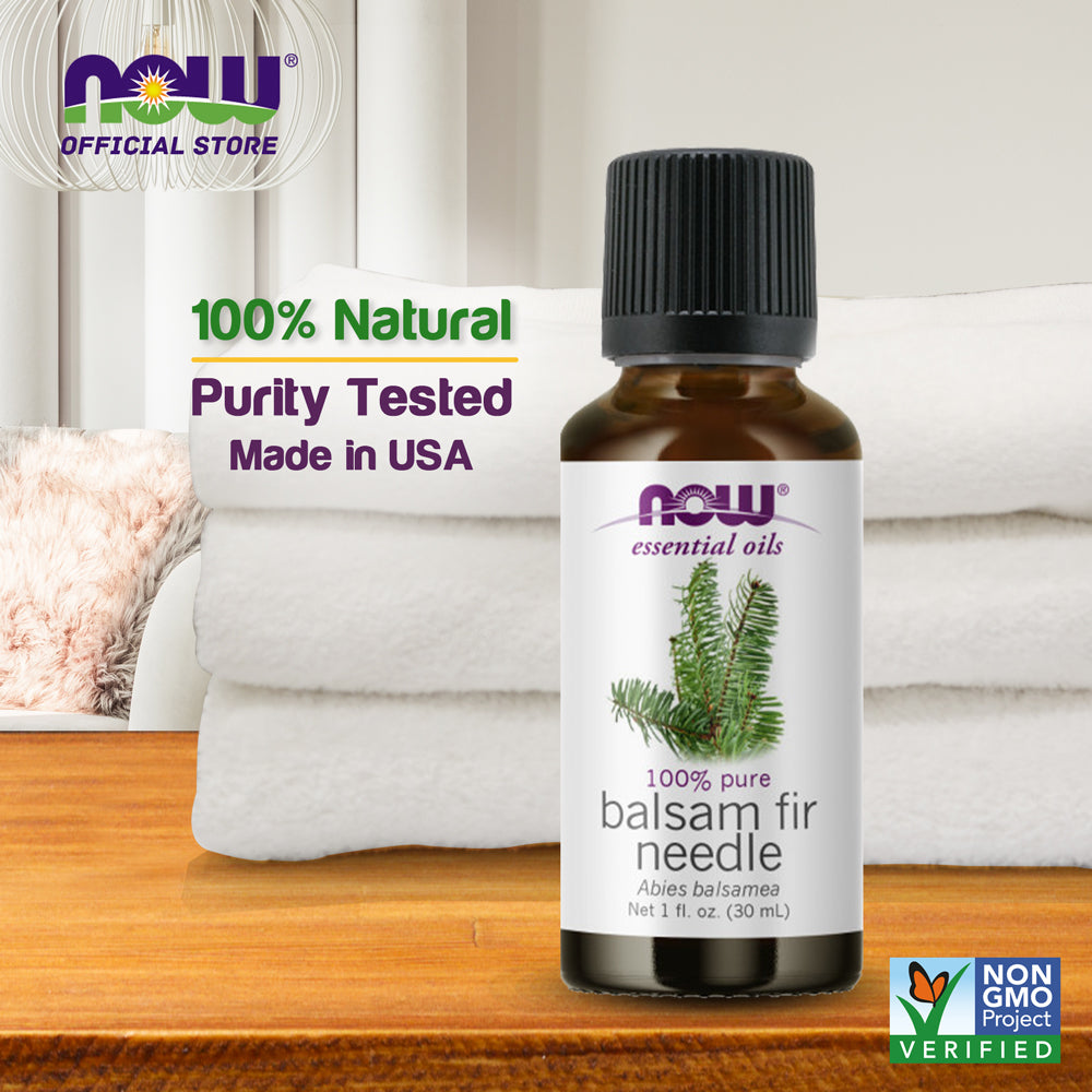 NOW Essential Oils, Balsam Fir Needle Oil, Woodsy Aromatherapy Scent, Steam Distilled, 100% Pure, Vegan, Child Resistant Cap, 1-Ounce (30ml)