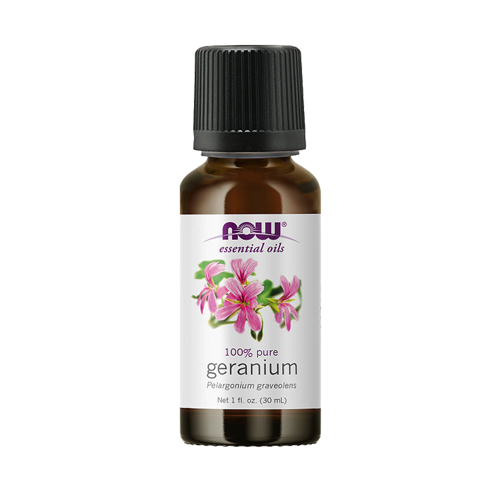 NOW Essential Oils, Geranium Oil, Soothing Aromatherapy Scent, Steam Distilled, 100% Pure, Vegan, Child Resistant Cap, 1-Ounce (30ml) - Bloom Concept Malaysia