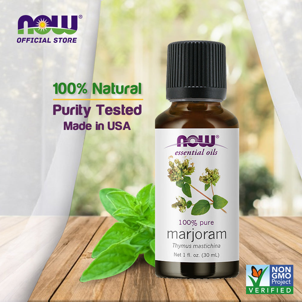 NOW Essential Oils, Marjoram Oil, Normalizing Aromatherapy Scent, Cold Pressed, 100% Pure, Vegan, Child Resistant Cap, 1-Ounce (30ml)