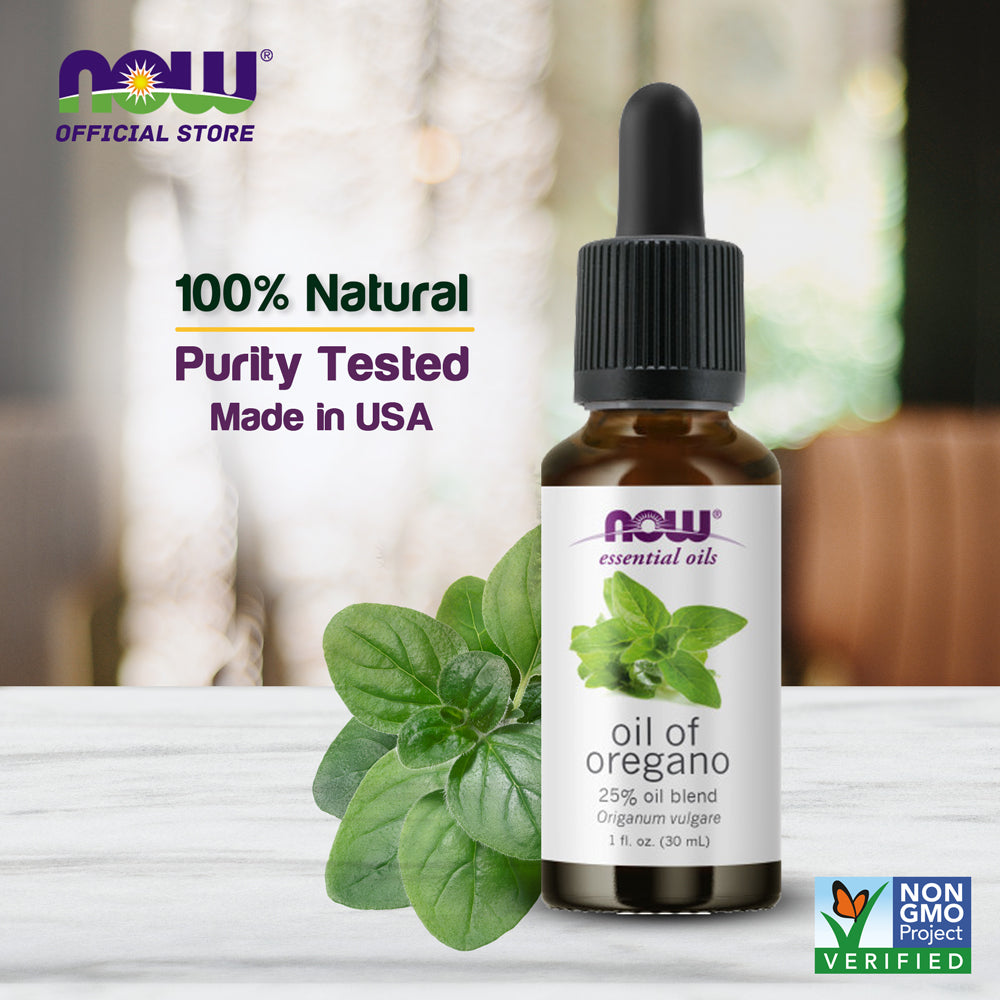 NOW Foods Oil of Oregano, 25% Blend of Pure Oregano Oil in Pure Olive Oil, Comforting Aromatherapy Scent, 1-Ounce (30ml)