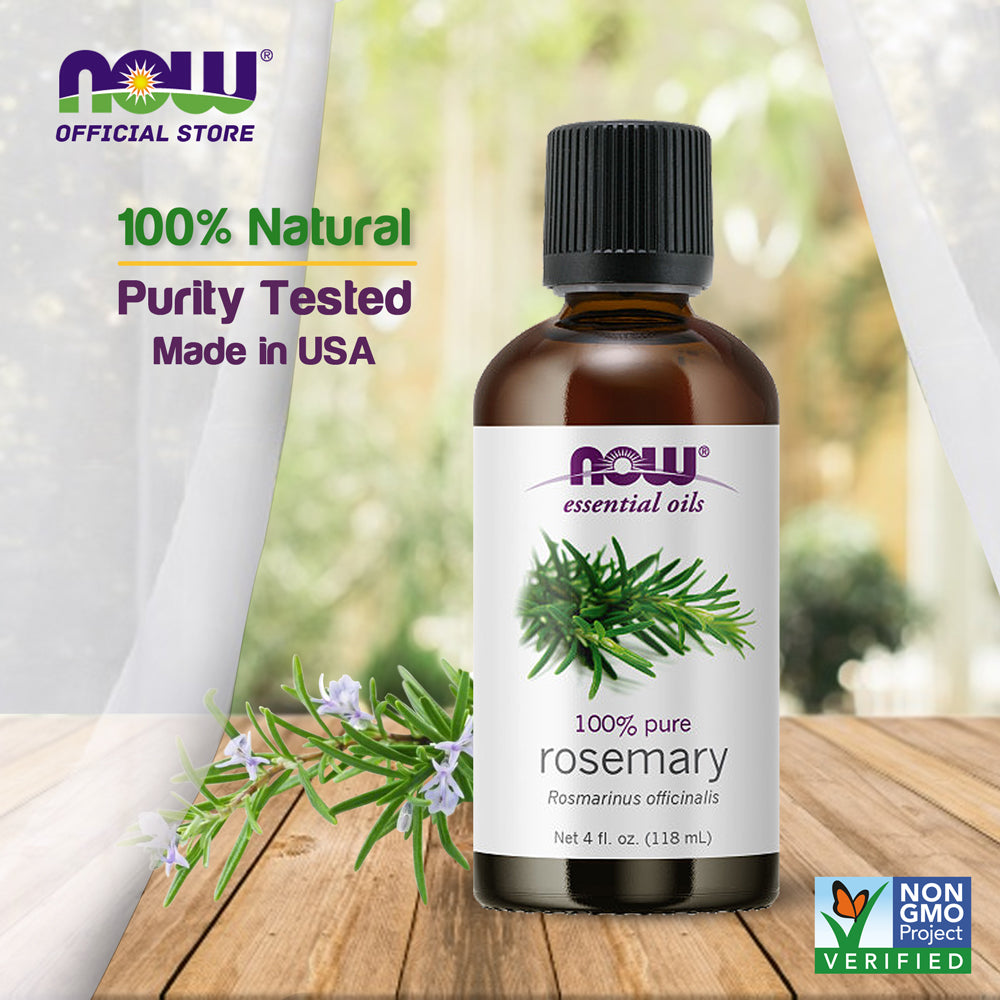 NOW Essential Oils, Rosemary Oil, Purifying Aromatherapy Scent, Steam Distilled, 100% Pure, Vegan, Child Resistant Cap, 4-Ounce (118 ml)