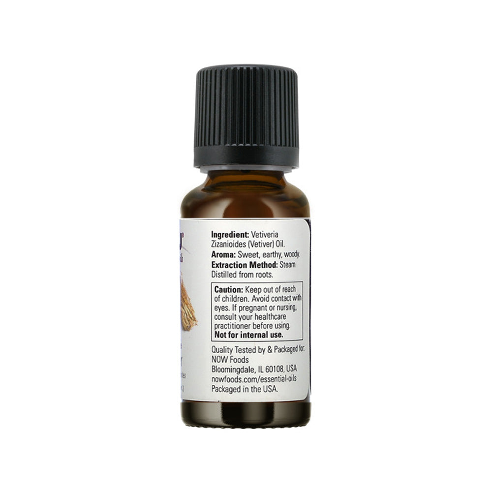 NOW Essential Oils, Vetiver Oil, Woodsy Aromatherapy Scent, Steam Distilled, 100% Pure, Child Resistant Cap, (10ml)