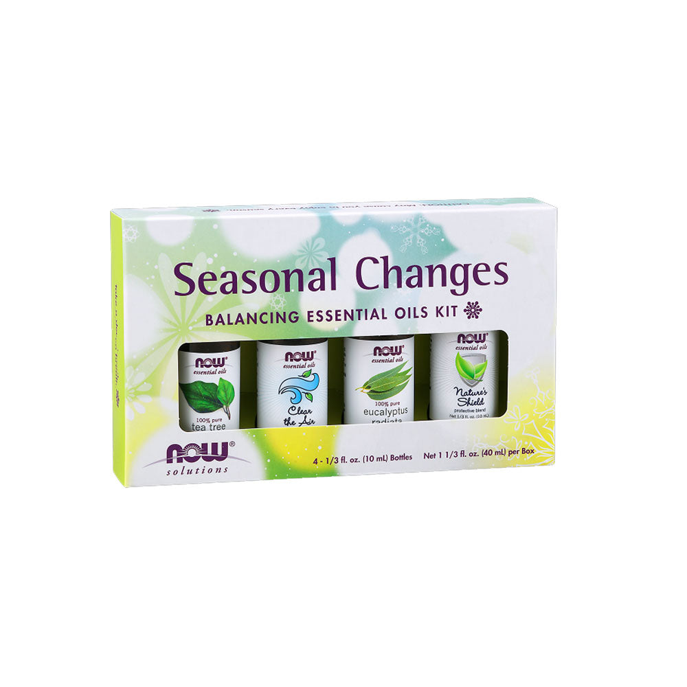 NOW Seasonal Changes Balancing Aromatherapy Kit, 4x10ml Incl Tea Tree, Eucalyptus Radiata, Clear the Air and Nature's Shield Oil Blend - Bloom Concept Malaysia