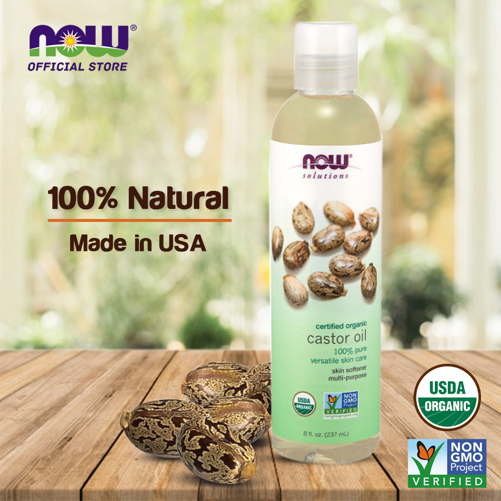 NOW Solutions, Organic Castor Oil, 100% Pure Versatile Skin Care, Multi-Purpose Skin Softener, 8-Ounce (237 ml)